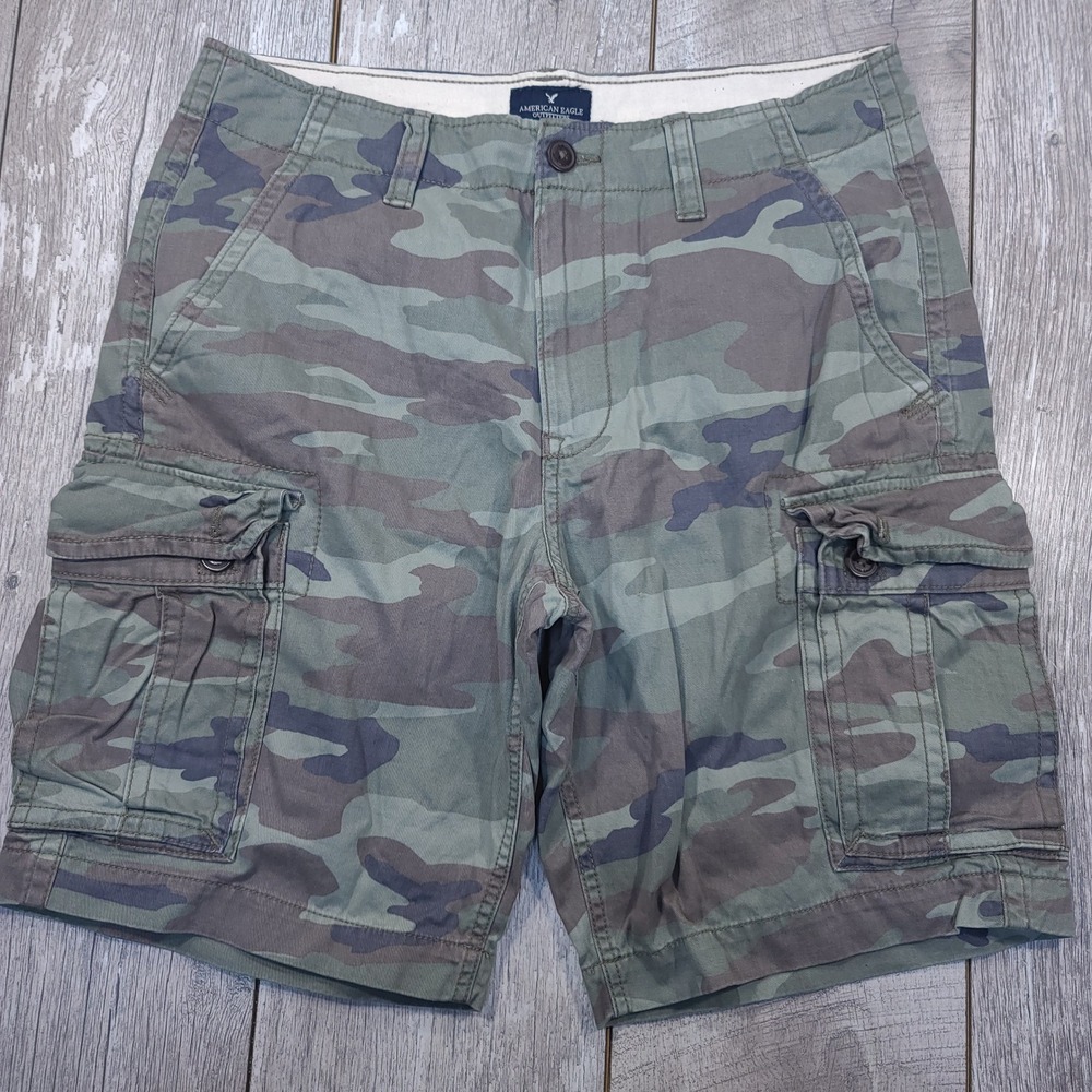 American Eagle Cargo Shorts Mens 34 Green Camo Classic Fit Cotton Outdoor
